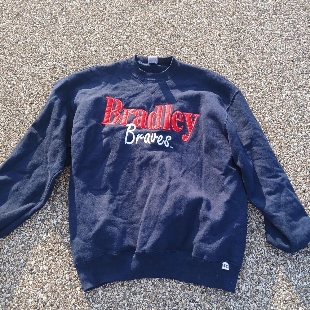 Vintage Bradley Braves Sweatshirt Mens XL Blue College Basketball Russell USA